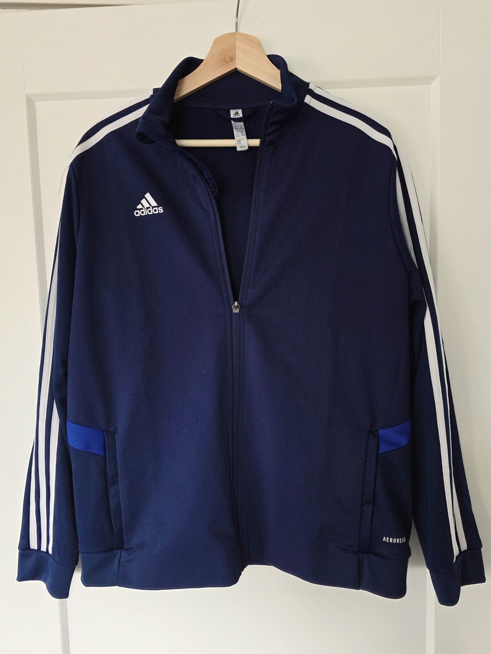 Adidas Navy Blue Track Jacket with White Stripes